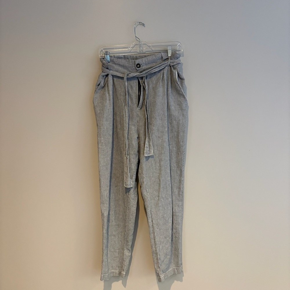 Cali 1850 Women's Straight Leg High Waisted Belted Paper Bag Pants